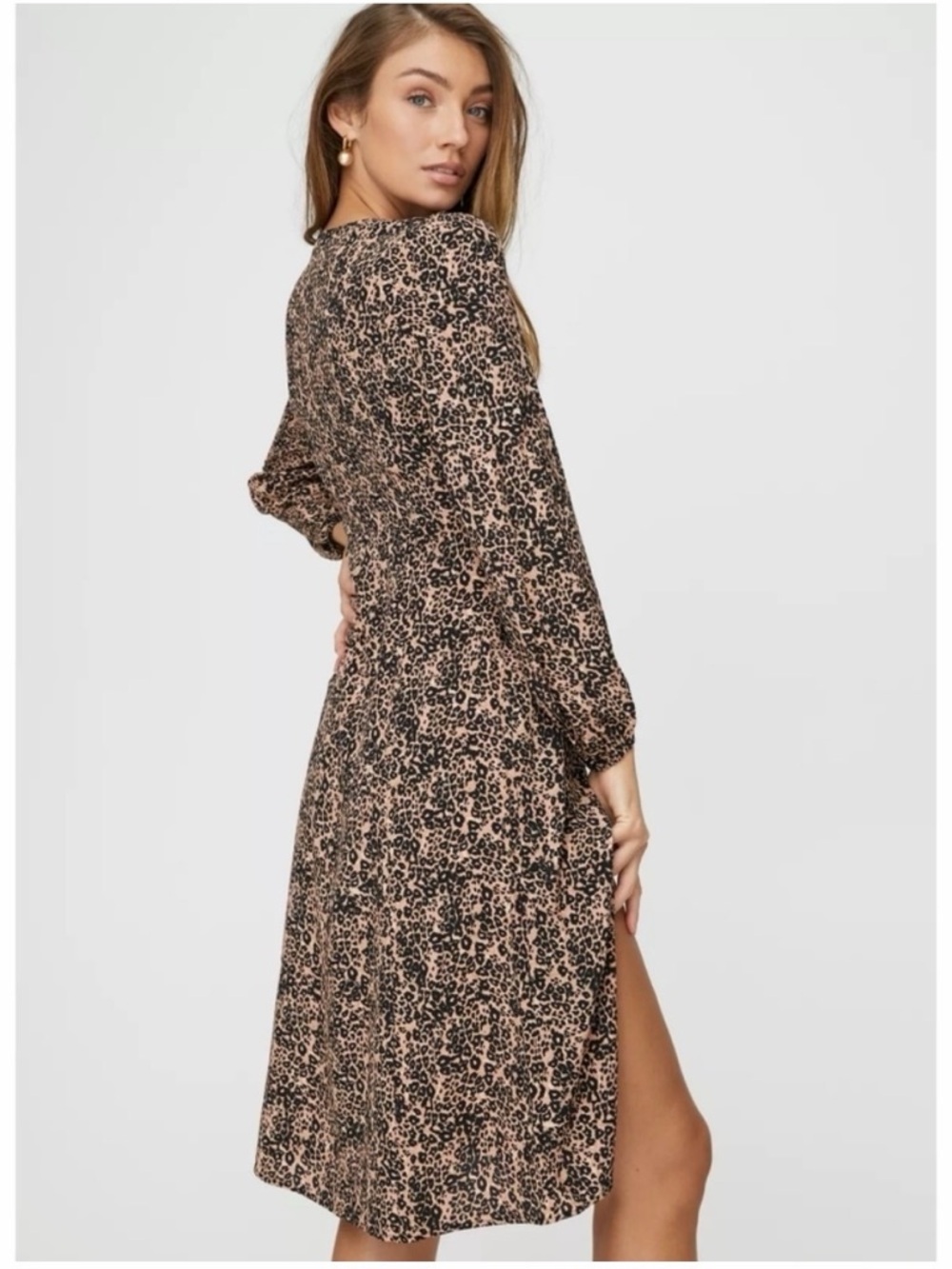 Aritzia Wilfred New Gallery Leopard Print Button-Front Midi Dress - Picture 2 of 6